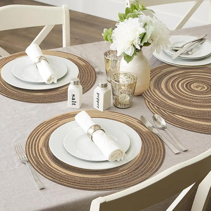 SHACOS Round Placemats Set of 6 Washable 15 inch Variegated Braided Round Place - Image 7