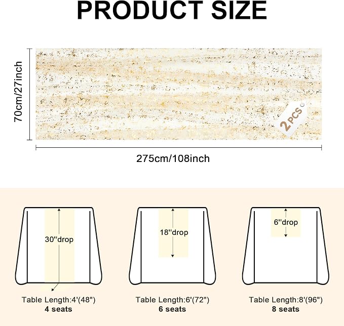 2Pcs Gold Table Runner 10FT Gauze Glitter Wedding Party Decorations | - Image 3
