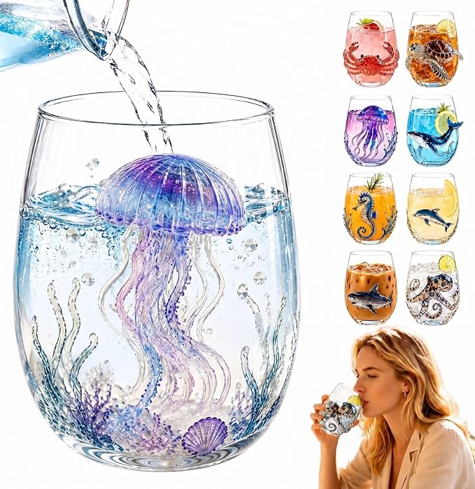 Pink Jellyfish 3D Ocean Animal Artisan Glassware, Borosilicate Cup | by Unknown
