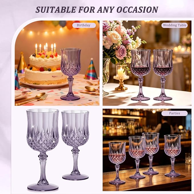 7OZ Plastic Wine Glasses, Reusable Vintage Goblets Unbreakable Drinking Glasses - Image 7