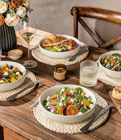 8.5" Ceramic Pasta Bowls Set of 4, Salad Bowls | Versatile Serving Bowls - Image 6