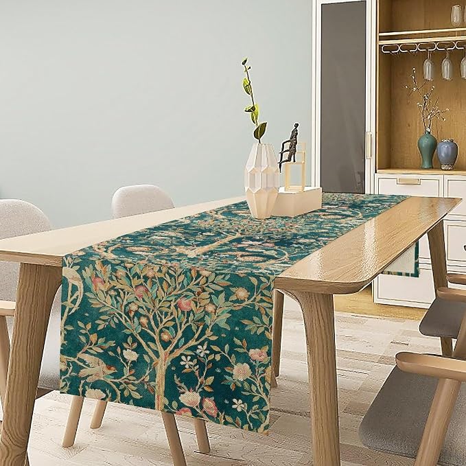 William Morris Original Design Vintage Flowers Green Botanical Printed Table - Image 2