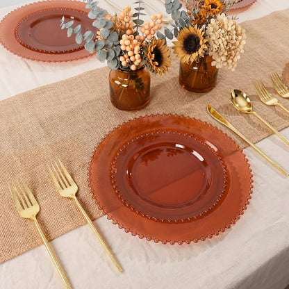 U-QE 60PCS Clear Brown Plastic Plates, Beaded Plates Disposable Heavy Duty | - Image 9