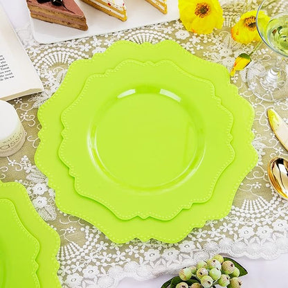 COLOSUS Disposable Cristmas Plastic Plates 60Pcs, Light Green Party Plates, Heavy Duty 30 Dinner plate 10.5" and 30 Salad/Dessert Plate 8.25" for Easter Party Dinner