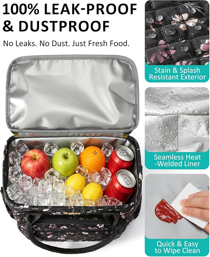 Lunch Box for Women Insulated Lunch Bag Quilted Soft Cooler Tote | 7 Pocket - Image 8