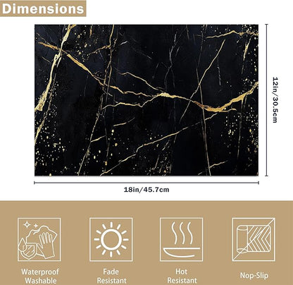 Table Placemats Set of 6 Abstract Black Marble Texture Place Mats Washable Kitchen Dining Linen Table Mats Stain Heat, for Home Party Indoor 12x18 in