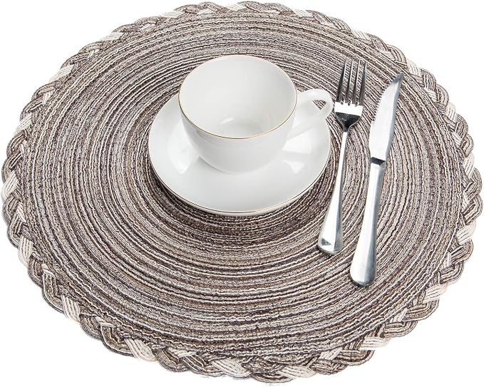 SHACOS Round Placemats Set of 4 Braided Glitter Round Table Placemats 15 inch - Image 6
