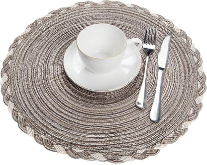 SHACOS Round Placemats Set of 4 Braided Glitter Round Table Placemats 15 inch - Image 6