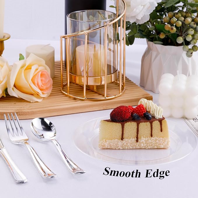 Bestluck 100PCS Clear Plastic Dessert Plates 7inch | Platos Desechables - Image 6