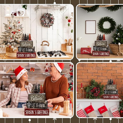 Moucuny 4 Pcs Christmas Table Decor Christmas Tree Centerpiece Rustic - Image 6