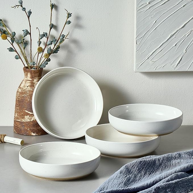 Gencywe 8.3" Pasta Bowls Set of 4, 34 oz Ceramic Salad Bowls, Wide and Shallow - Image 5