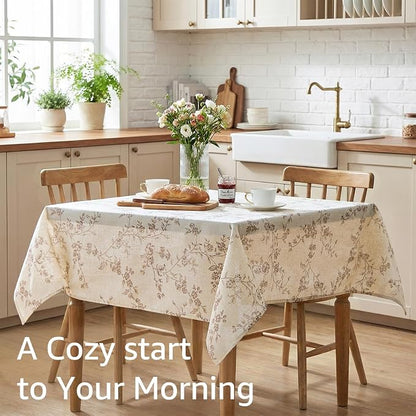 jinchan Taupe Farmhouse Floral Linen Square Table Cloth 52 x 52 Inch | Timeless - Image 2