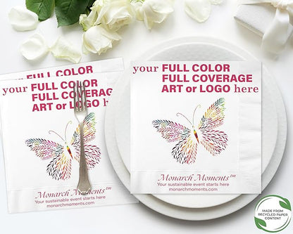 Custom Dinner Napkins - Personalized Recycled Paper Content Napkins - Eco-friendly & Full-Color Digital Printed - Events & Celebrations - Pack of 50 - Coin Edge Embossed Full Coverage, 8"x 8"