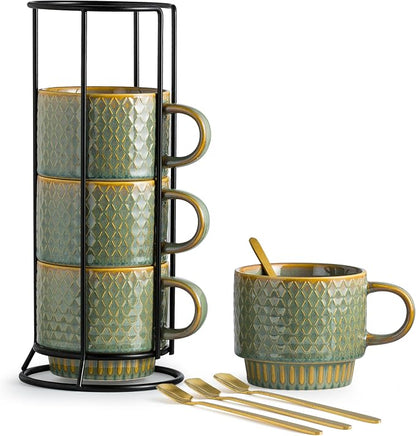 LYEOBOH Coffee Mug, Coffee Mugs Set of 4, Stackable Coffee Mugs - 13 Oz Cup Set by LYEOBOH