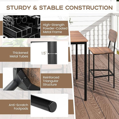 Giantex 5-Piece Dining Table Set W/Counter Height Table & 4 Bar Stools, Industrial Kitchen Dining Table Set W/Footrest & Backrest, Space-Saving Dinette Set for Pub, Dining Room, Restaurant (Teak)