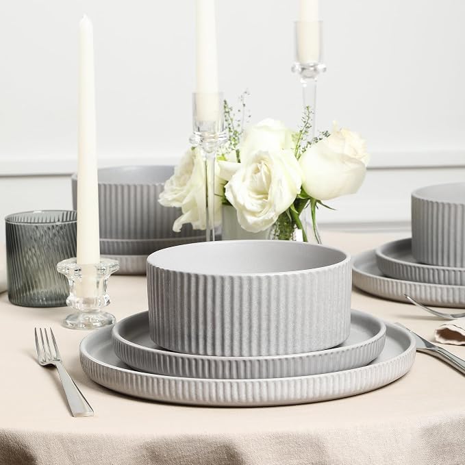Stone Lain Haven Stoneware 12-Piece Dinnerware Set, Elegant Dish Set, Includes - Image 9