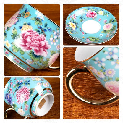 KAMMAK Tea Cup and Saucer, Ceramic Coffee Cups, 7.1 oz, Afternoon Tea and - Image 4