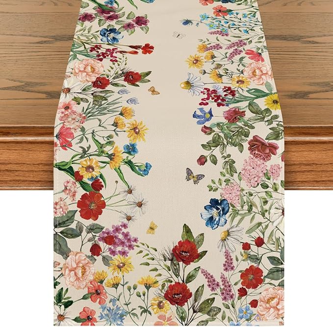 Artoid Mode Plants Floral Butterfly Valentine's Day Table Runner, Anniversary by ArtoidMode