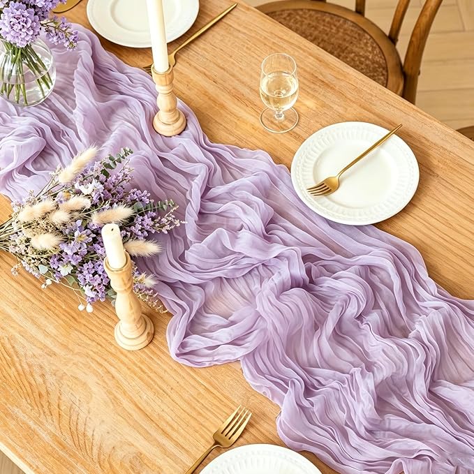 6Pcs Lilac Table Runner, 10FT Rustic Gauze Lavender Table Runner 35*120inch - Image 2