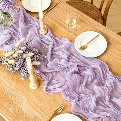 3Pcs Lilac Table Runner, 10FT Rustic Gauze Lavender Table Runner 35*120inch - Image 2