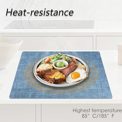 Placemats Set of 6 Faux Leather Heat Resistant Tables Mats Waterproof Oilproof Wipeable Reversible Anti-Slip Place Mats for Kitchen/Dining/Party/Outdoor 11.8" x 16.9", Light Blue