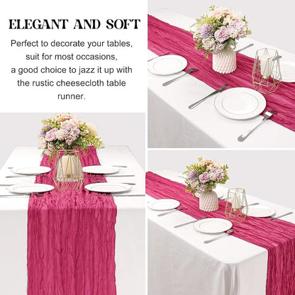 6 Pieces Hot Pink 10FT Cheesecloth Table Runner Boho Gauze Fabric Table Runner - Image 3
