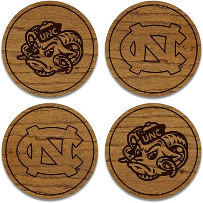 LazerEdge North Carolina Tar Heels Wooden Coaster Set - Cherry Wood - Officially Licensed Product - 4-Pack