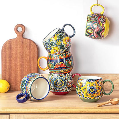 Henten Home Ceramic Coffee Mug Set of 6, 20 oz Colorful Coffee Cup - Image 3