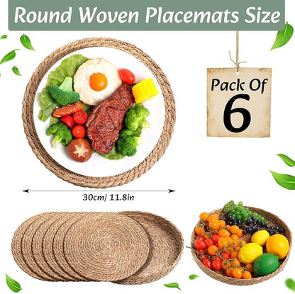 Boho Placemats 4/6/8 Set of Round Woven Placemat Macrame Style Bicolor - Image 3