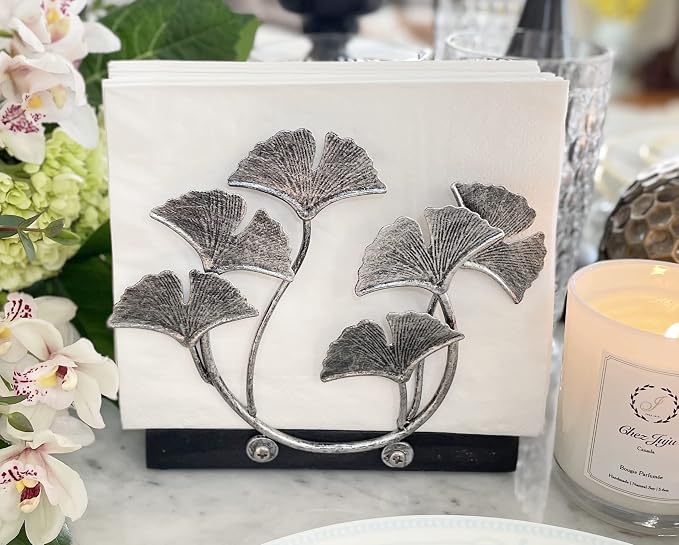 Silver Ginkgo Vertical Napkin Holder | Contemporary Modern Design | Disposable - Image 2