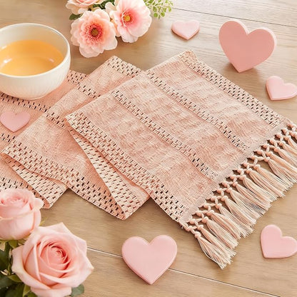 Boho Table Runner for Pink Tassel Home Decor 72 Inches Long, Rustic Macrame by Niviy