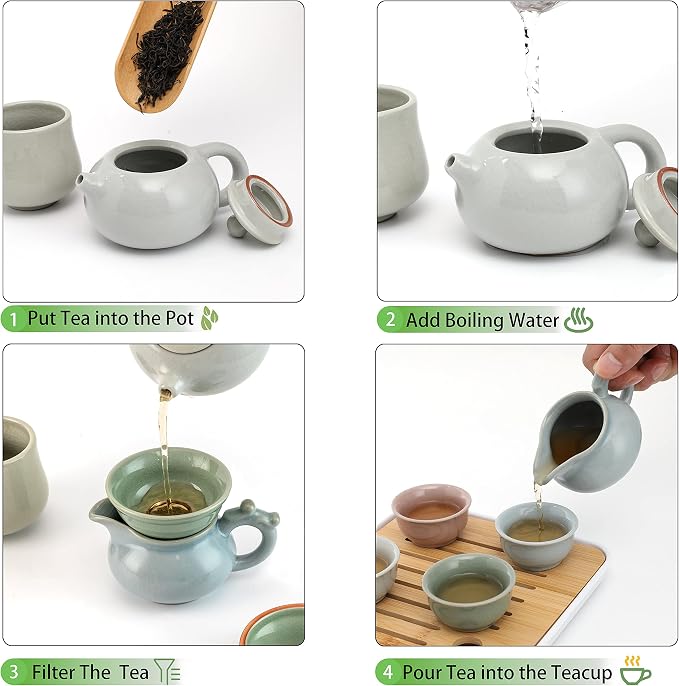 Ceramic Kungfu Tea Sets 12 Piece, Mini Protable Travel Tea Set - Image 5