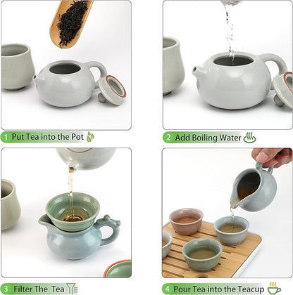 Ceramic Kungfu Tea Sets 12 Piece, Mini Protable Travel Tea Set - Image 5