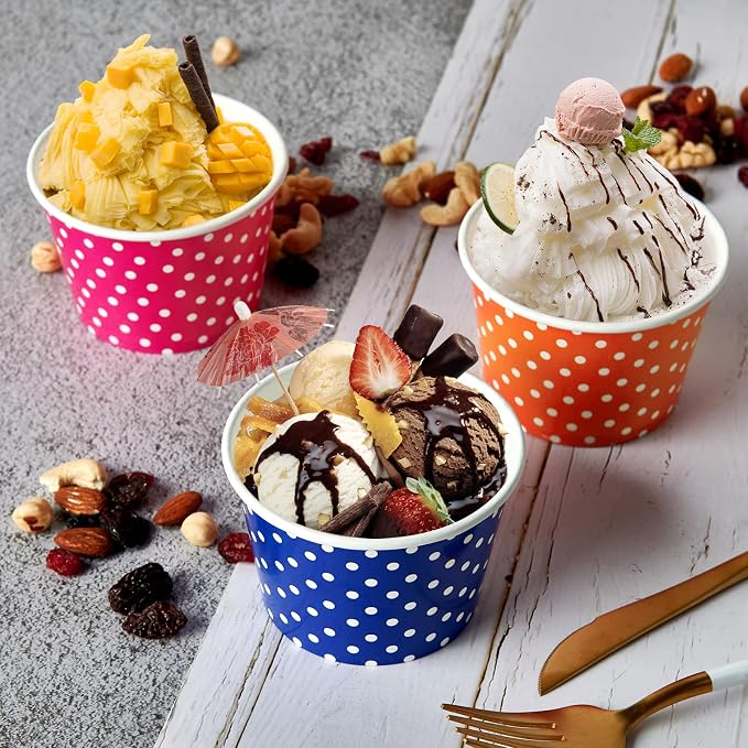 150 Pack 8 oz Ice Cream Cups, Disposable Paper Dessert Cups | three color - Image 3
