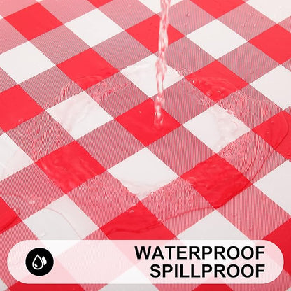 Smiry Rectangle Picnic Table Cloth, Elastic Waterproof Fitted Vinyl Tablecloths, Flannel Backed Buffalo Plaid Table Covers for Dining, Camping, Outdoor (White and Red, 30" x 48")