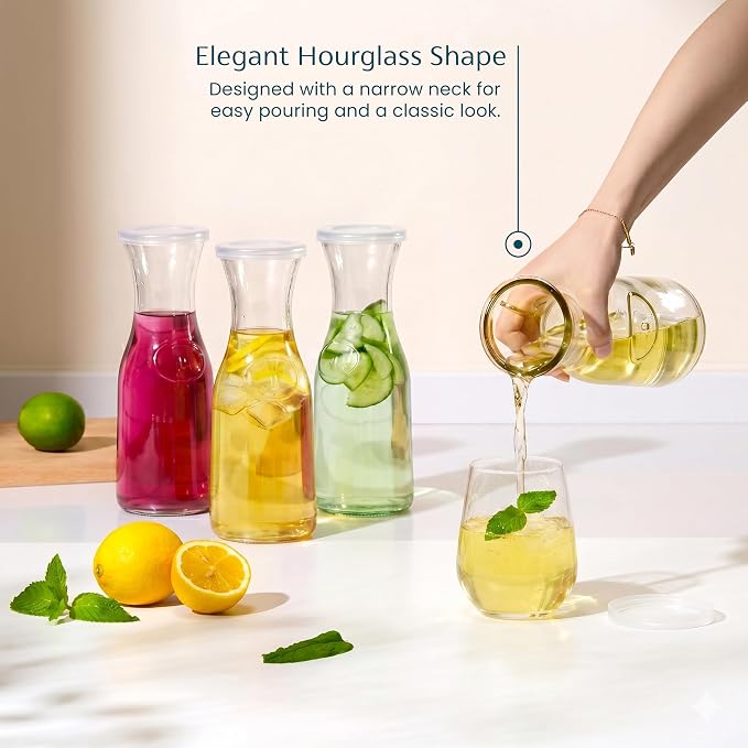 Kook Mini Glass Carafes with Lids, Small Beverage Pitchers - Image 2