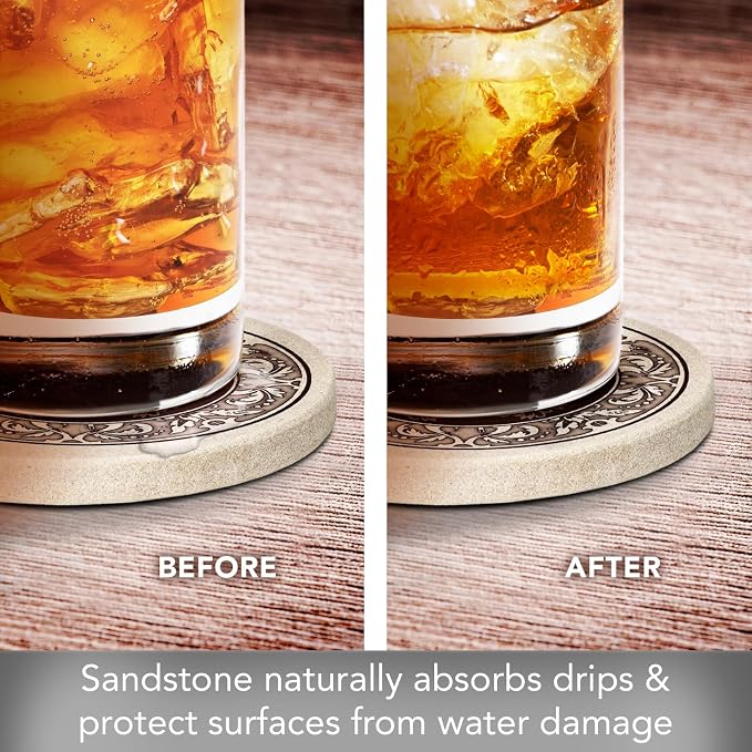 Thirstystone Monogram Round Natural Sandstone Coaster 4 Pack | 4" Diameter - Image 5