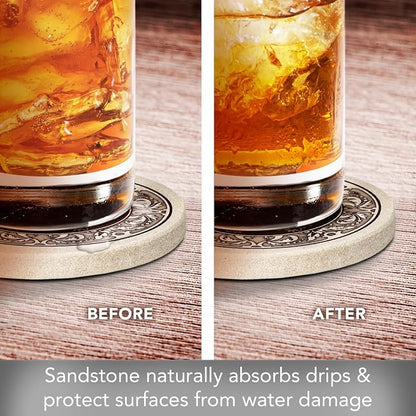 Thirstystone Monogram Round Natural Sandstone Coaster 4 Pack | 4" Diameter - Image 5