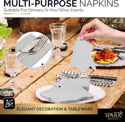 Cocktail Napkins Disposable, Silver Beverage Napkins Soft and Absorbent Paper Napkins for Dinner, Party, Wedding, Or Every Day Use, 7” x 7” 2 Ply Party Napkins, Pack of 40 - By Amcrate