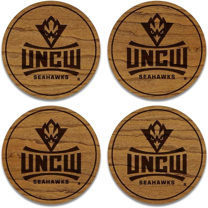LazerEdge UNC Wilmington Seahawks Wooden Coaster Set - Cherry Wood - Officially Licensed Product - 4-Pack