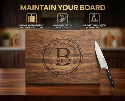 Personalized Engagement Gifts or Wedding Gifts for Couples - Custom Cutting Board Gifts for Anniversary, Unique Holiday Gift, Familiy Gift, Premium Handmade Wood Gift, or Newlywed Gift