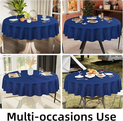 Smiry Round Faux Linen Table Cloth, Waterproof Burlap Fabric Tablecloth, Washable Decorative Farmhouse Table Covers for Kitchen, Dining, Parties, 60x60, Indigo