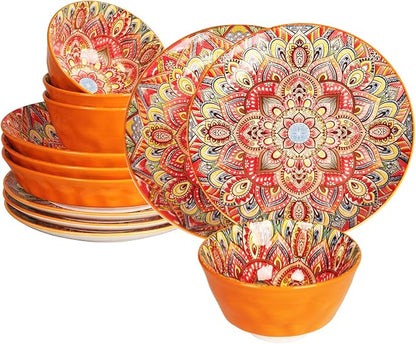 YA JU Mandala Dinnerware Sets Serves 4, Buffet Dinnerware, Boho Plates and by Jinsongdafa