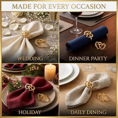 Gold Napkin Rings Set of 12 – Heart Design – Romantic Napkin Ring Holders - Image 7