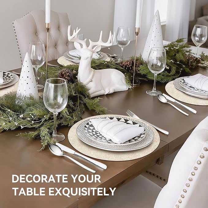 13" Round Placemats Set of 4, Reversible Faux Leather Heat Resistant Table Mats - Image 6