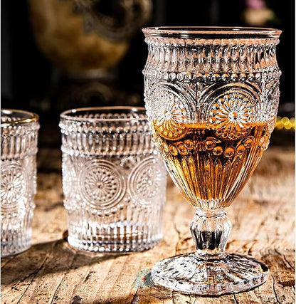 Kingrol Vintage Goblet Glasses Set of 6, 10 oz Heavy-Duty Pressed Glass Water - Image 3