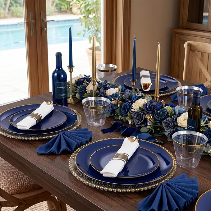 KIRE 175Pcs Blue Plastic Plates - Image 7