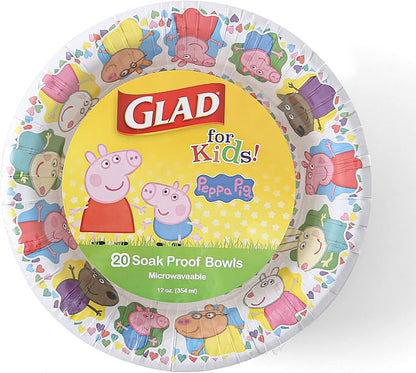 Glad for Kids Peppa Pig Disposable Paper Bowls, 12 Oz, for soups, and snacks by GladTrashFoodStorage