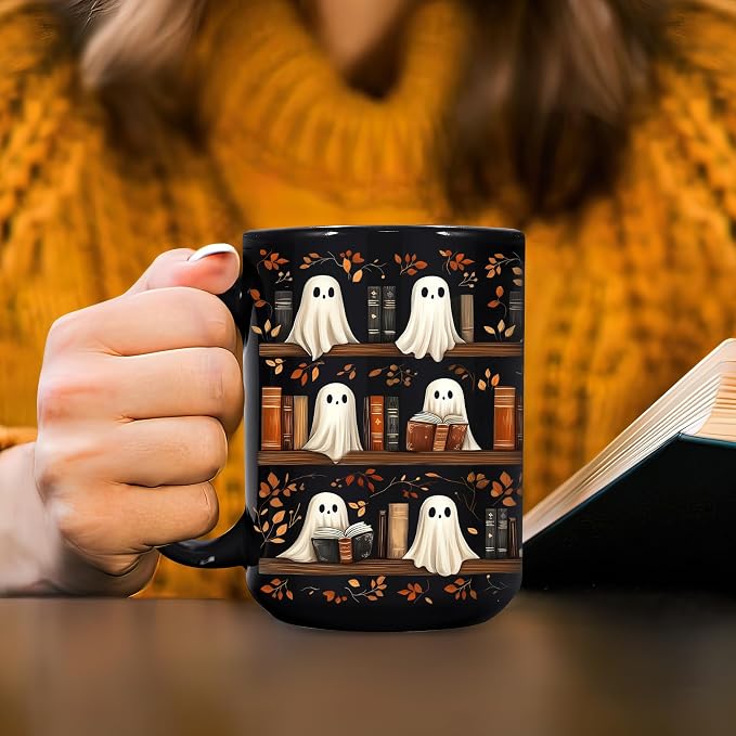 Hyturtle Cute Ghost Read Book Mug - Image 3