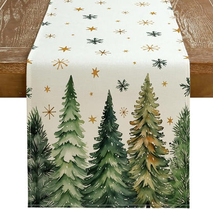 Christmas Table Runner 13x48 Inch, Xmas Tees Snowflakes Holiday Decorative by GEEORY